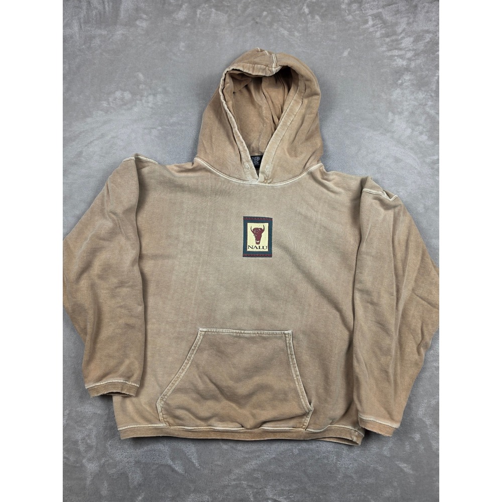 Nalu Hoodie Womens L Tan Oversized Vintage Buffalo Graphic Distressed USA Made